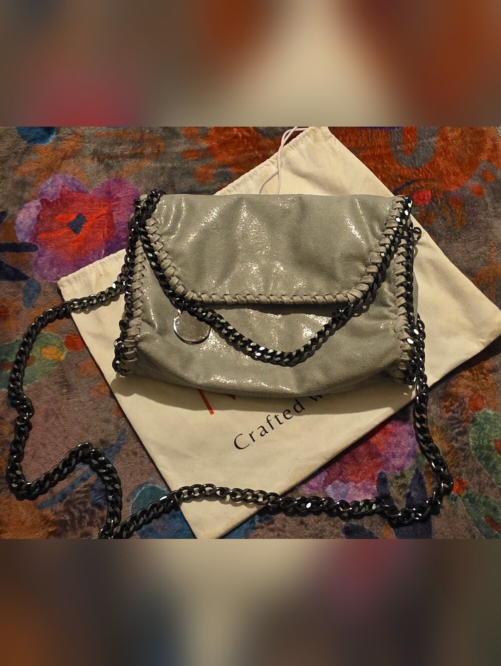 Mersi Shimmer Gray Designer Dupe Vegan Crossbody/Shoulder Bag Chain Stra